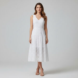 Jones New York White Sleeveless Eyelet Midi Dress Size 10